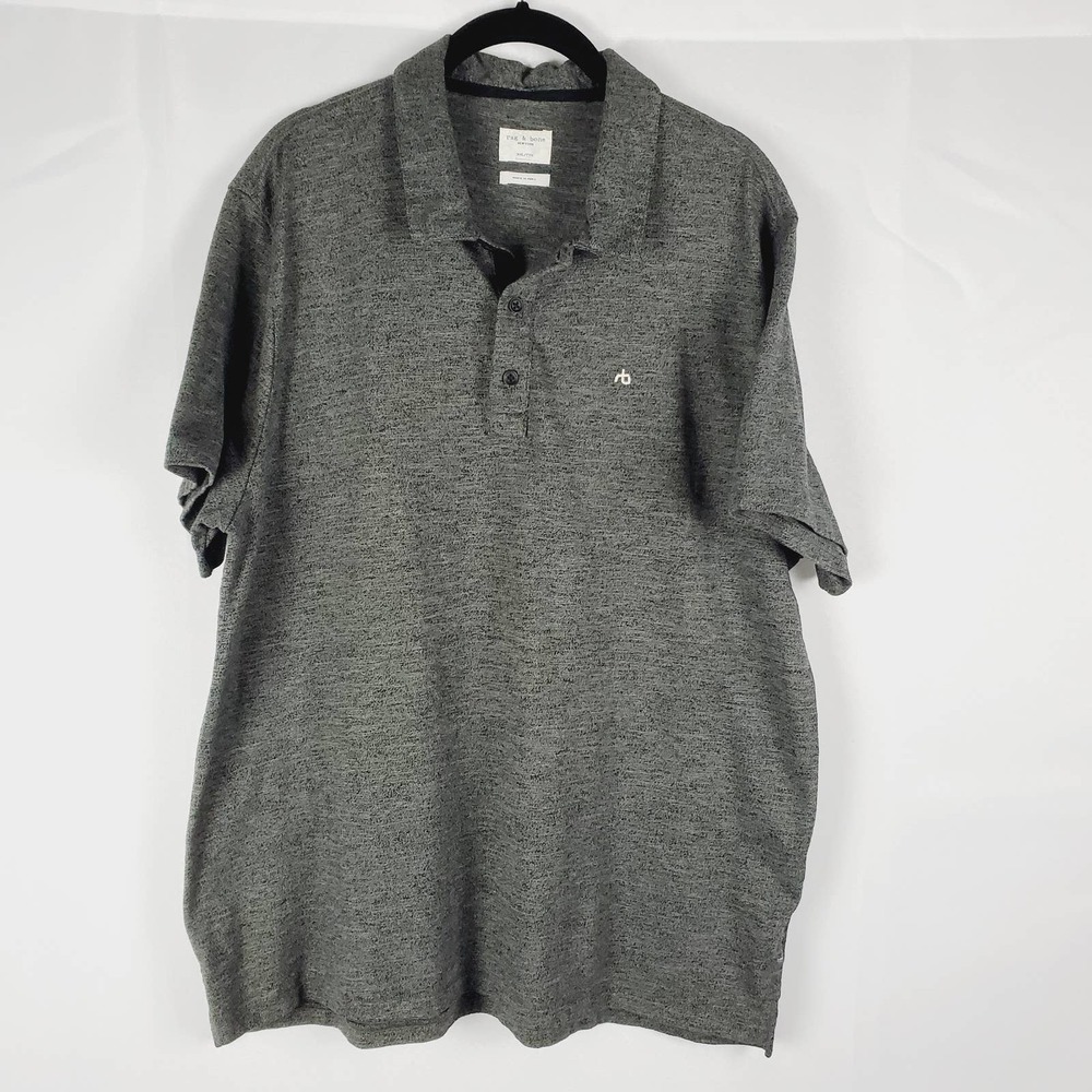 Rag & Bone Men’s Heathered Gray Polo Shirt XXL Slim Fit Quiet Luxury Designer